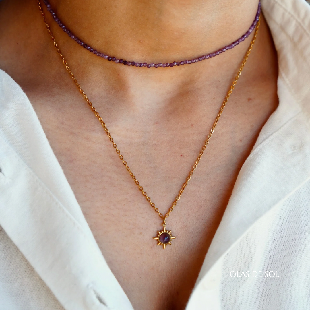 Collar Stella Amatista - acero inoxidable bañado en oro 18k