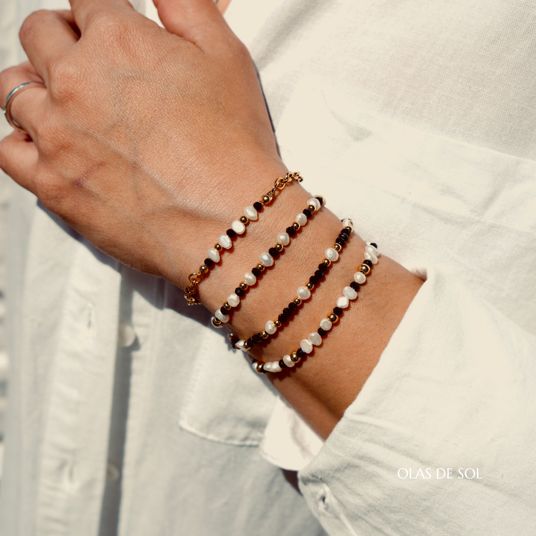 Pulsera Noches de verano Ref.2 - acero inoxidable bañado en oro 18k, perlas, cristal