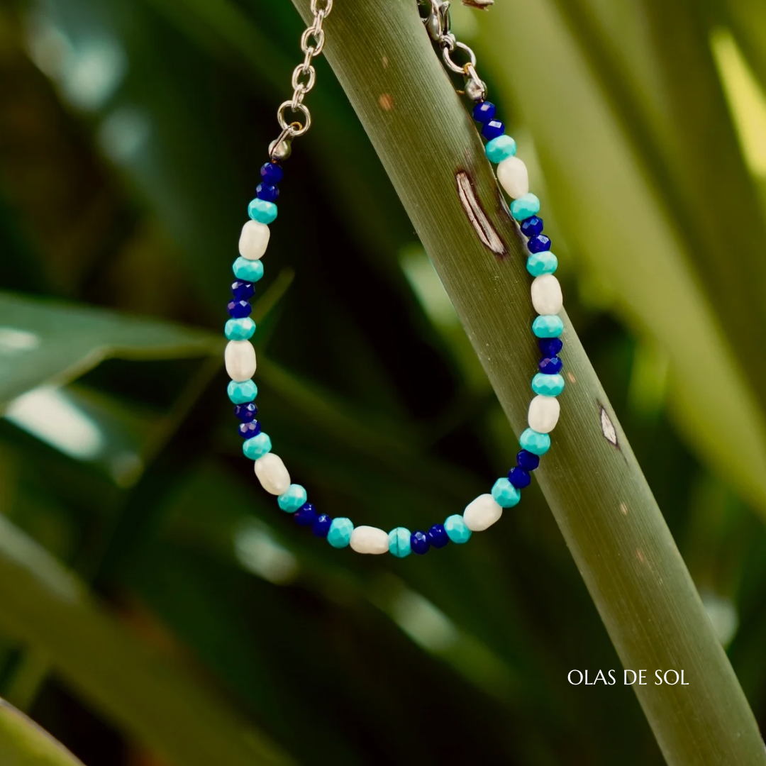 Pulsera Seabed Ref.1 - acero inoxidable, nácar, turquesa, cristal