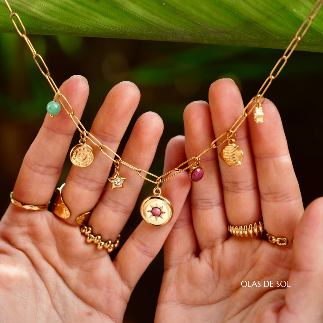 Collar Summer lover charms - acero inoxidable bañado en oro 18k