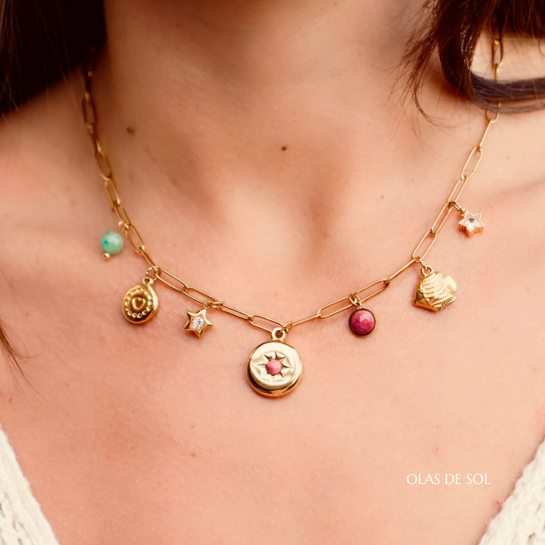 Collar Summer lover charms - acero inoxidable bañado en oro 18k