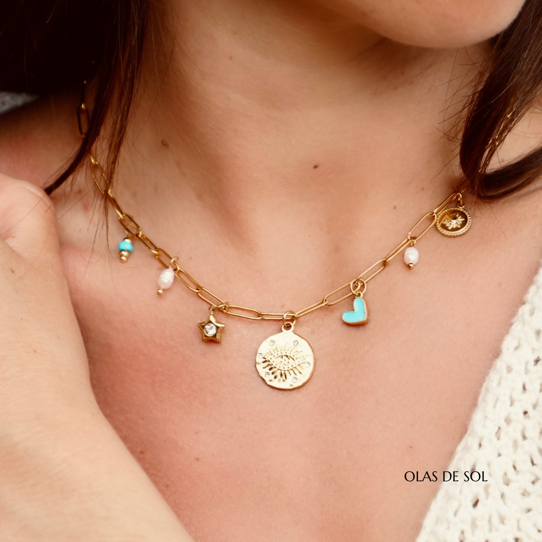 Collar Fresh charms - acero inoxidable bañado en oro 18k