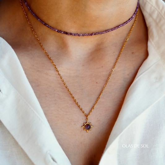 Collar Stella Amatista - acero inoxidable bañado en oro 18k