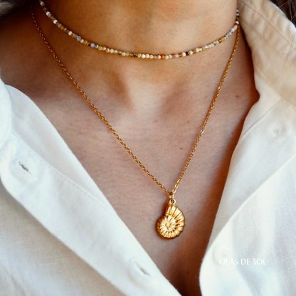 Collar Nautilus - acero inoxidable baño de oro 18k