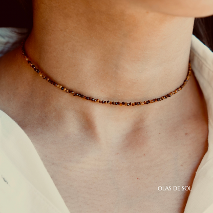 Collar Ojo de tigre - acero inoxidable bañado en oro 18k