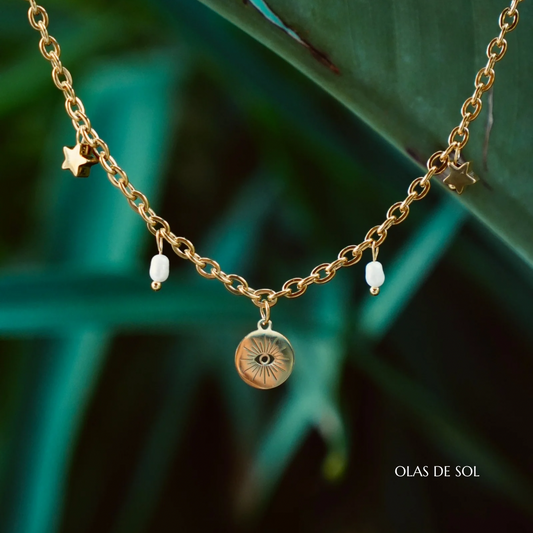 Collar Talayots - acero inoxidable bañado en oro 18k, nácar