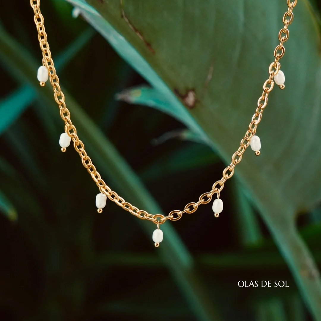 Collar L’illa del fars - acero inoxidable bañado en oro 18k, perlas de cultivo