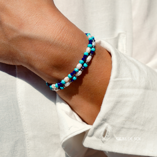 Pulsera Seabed Ref.1 - acero inoxidable, nácar, turquesa, cristal