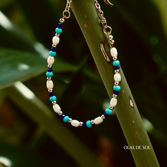 Pulsera Seabed Ref.2 - acero inoxidable, nácar, turquesa, cristal