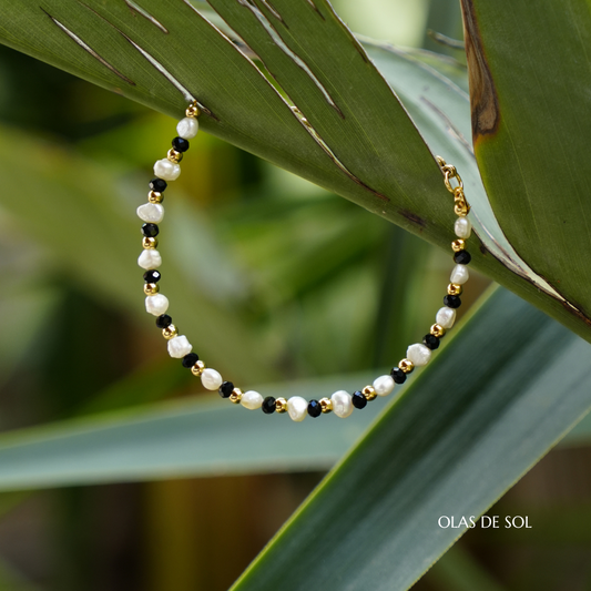 Pulsera Noches de verano Ref.2 - acero inoxidable bañado en oro 18k, perlas, cristal