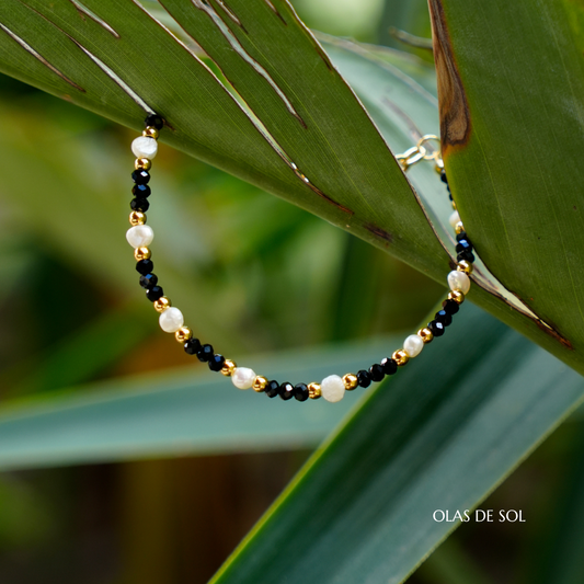 Pulsera Noches de verano Ref.3 - acero inoxidable bañado en oro 18k, perlas, cristal