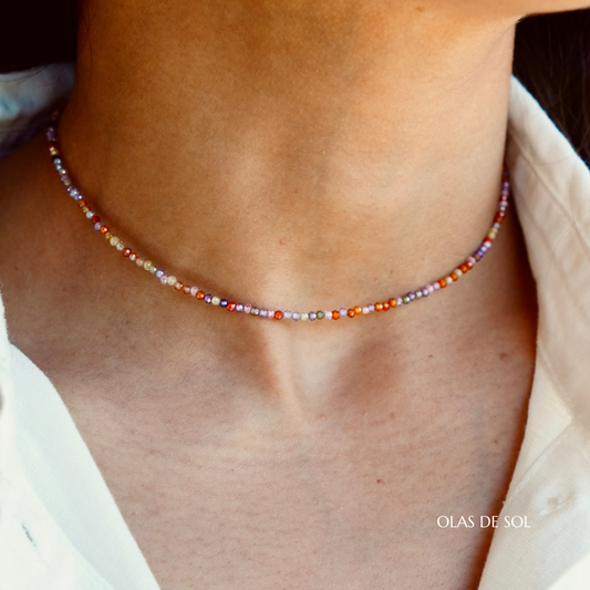 Collar circonitas multicolor - acero inoxidable bañado en oro 18k