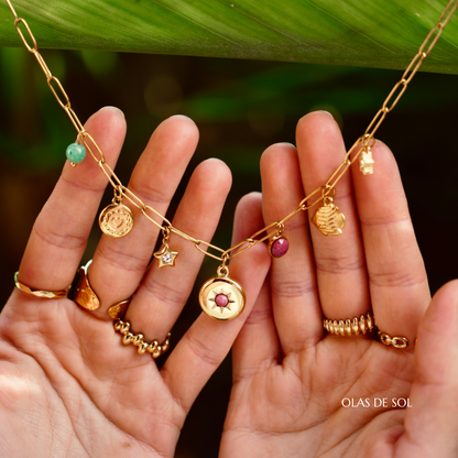 Collar Summer lover charms - acero inoxidable bañado en oro 18k