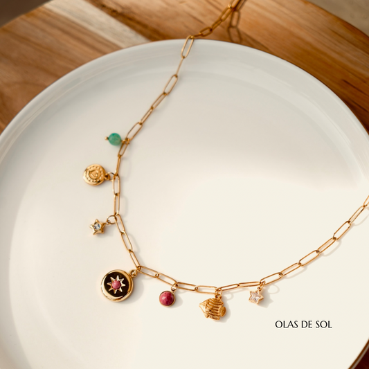 Collar Summer lover charms - acero inoxidable bañado en oro 18k