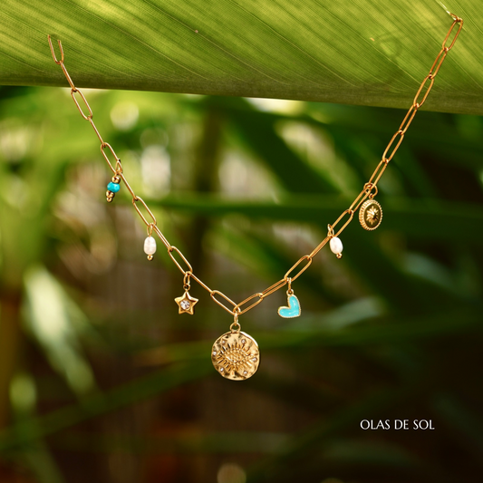 Collar Fresh charms - acero inoxidable bañado en oro 18k