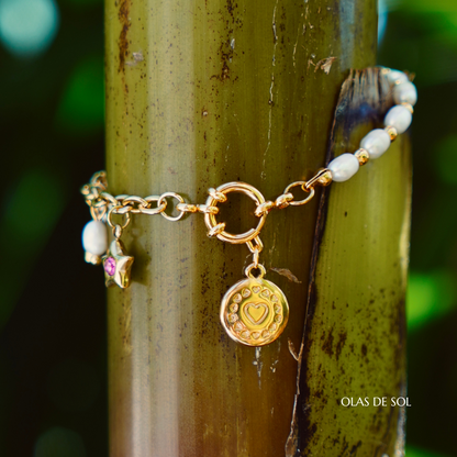 Pulsera Pink charms - acero inoxidable bañado en oro 18k