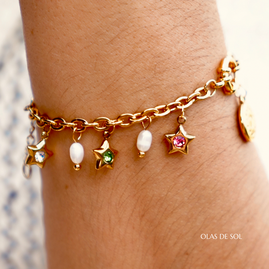 Pulsera Triple Stars - acero inoxidable bañado en oro 18k