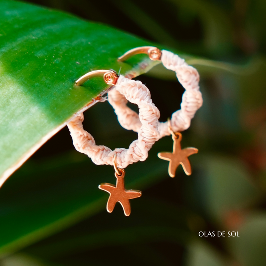 Pendientes macramé Starfish - beige