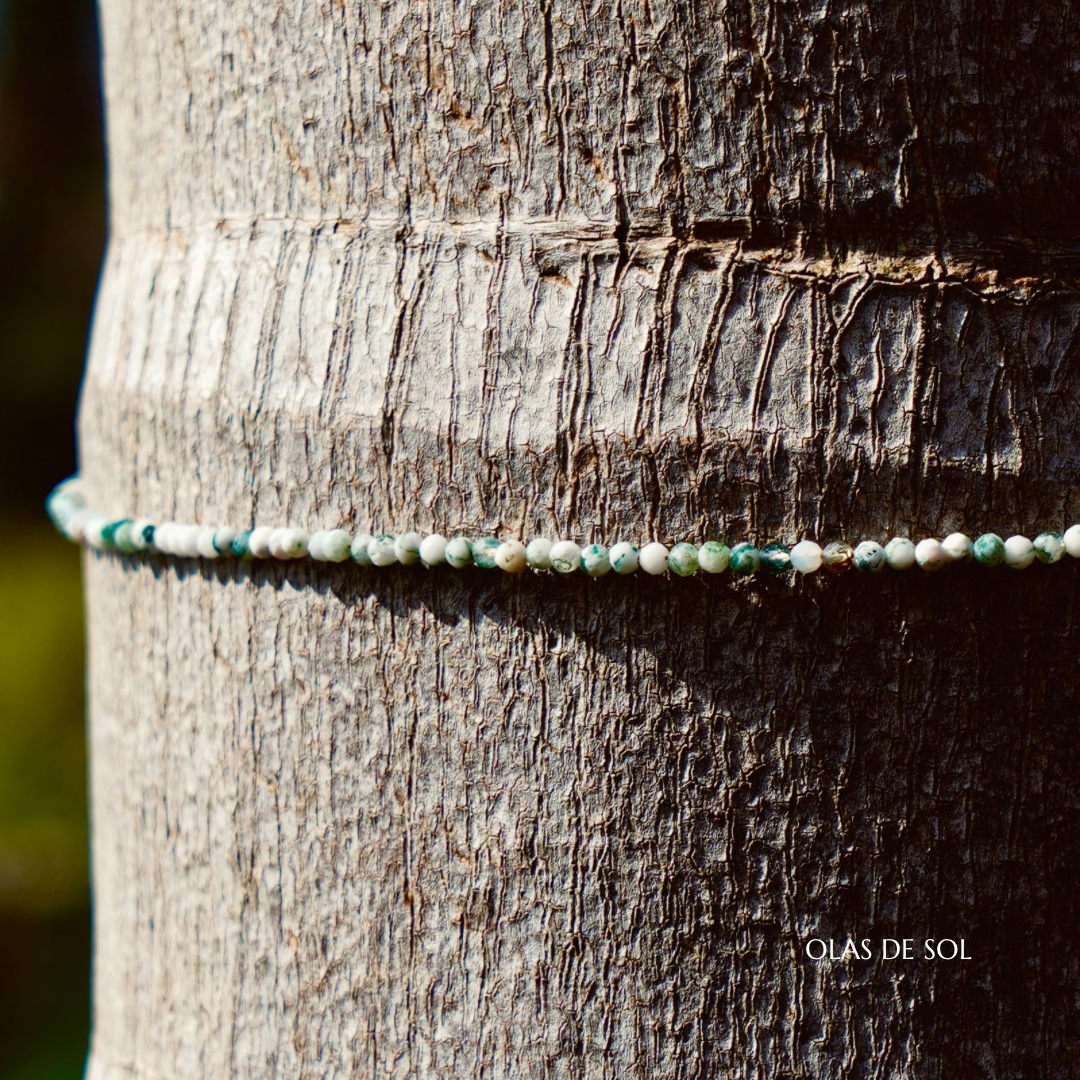 Collar Ágata musgo - acero inoxidable bañado en 18k