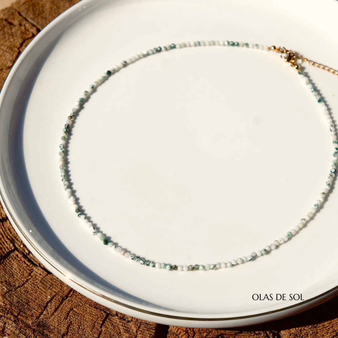 Collar Ágata musgo - acero inoxidable bañado en 18k